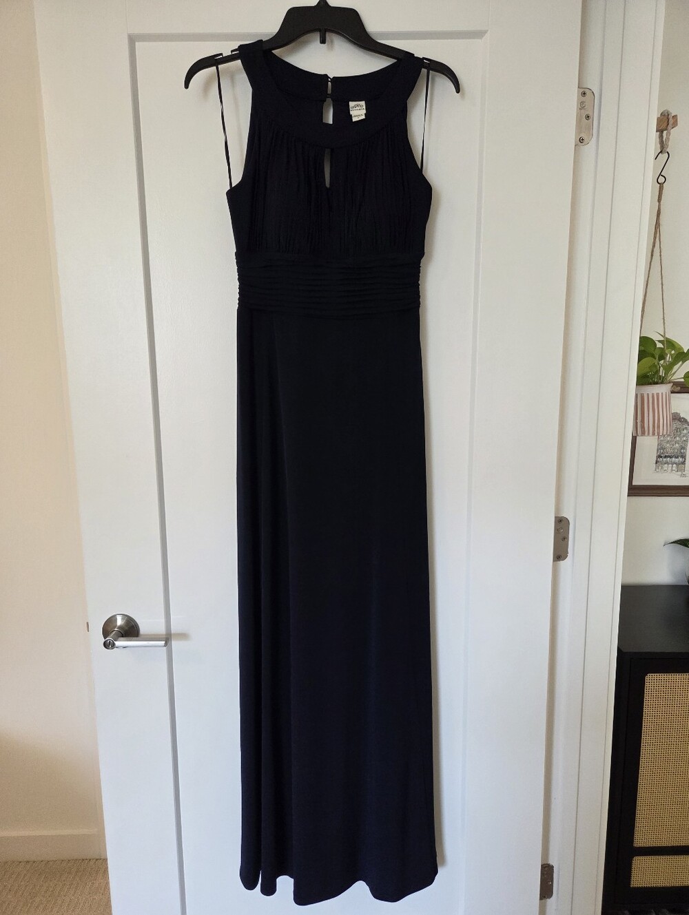 High Neck Key Hole Navy Dress